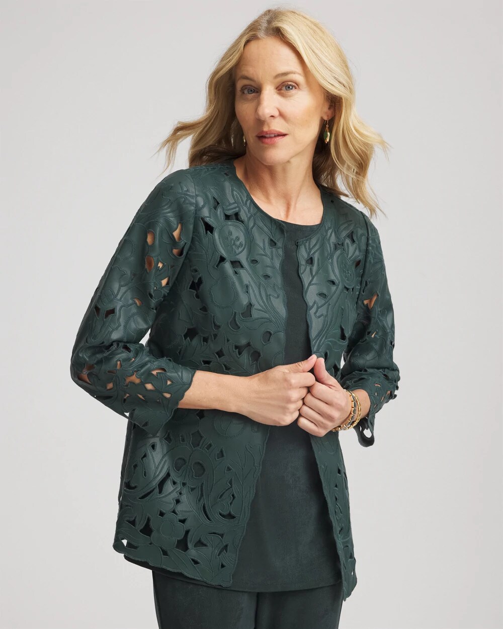 Travelers™ Collection Faux Leather Floral Jacket | Chico's